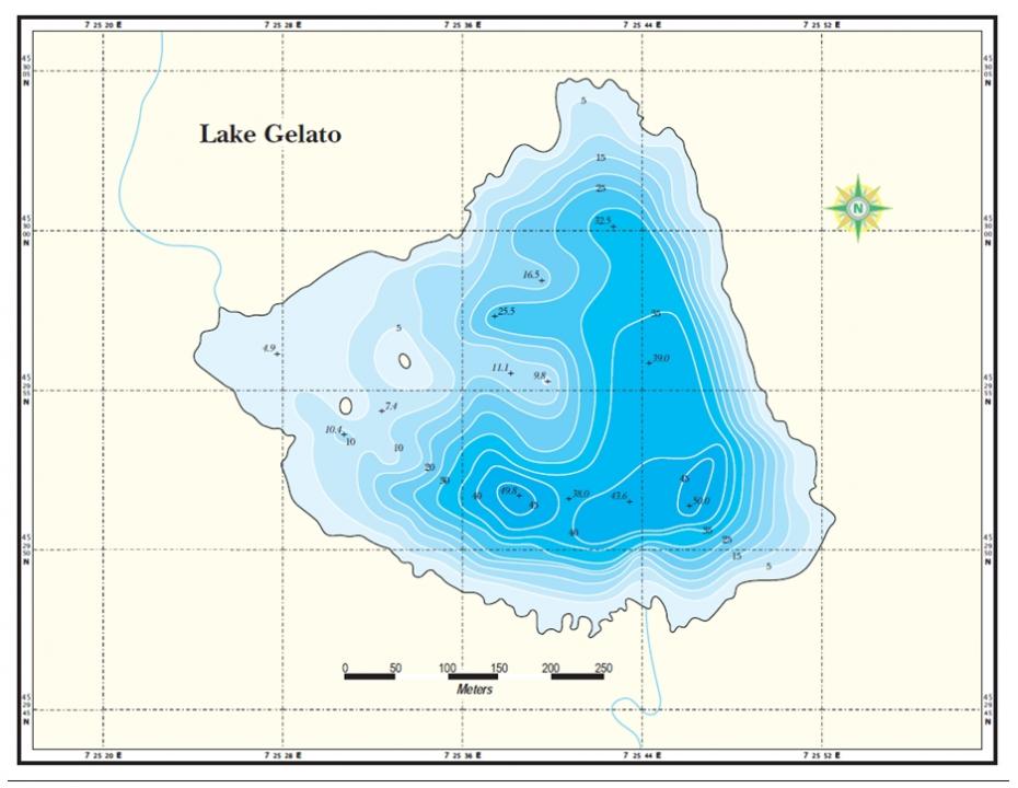 Rilievo batimetrico del Lago Gelato (2846 m slm)