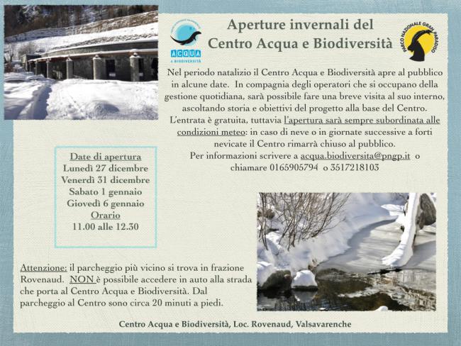 Aperture invernali al Centro "Acqua e Biodiversità" di Rovenaud
