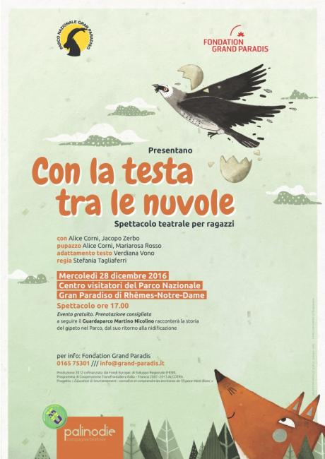 locandina con la testa fra le nuvole